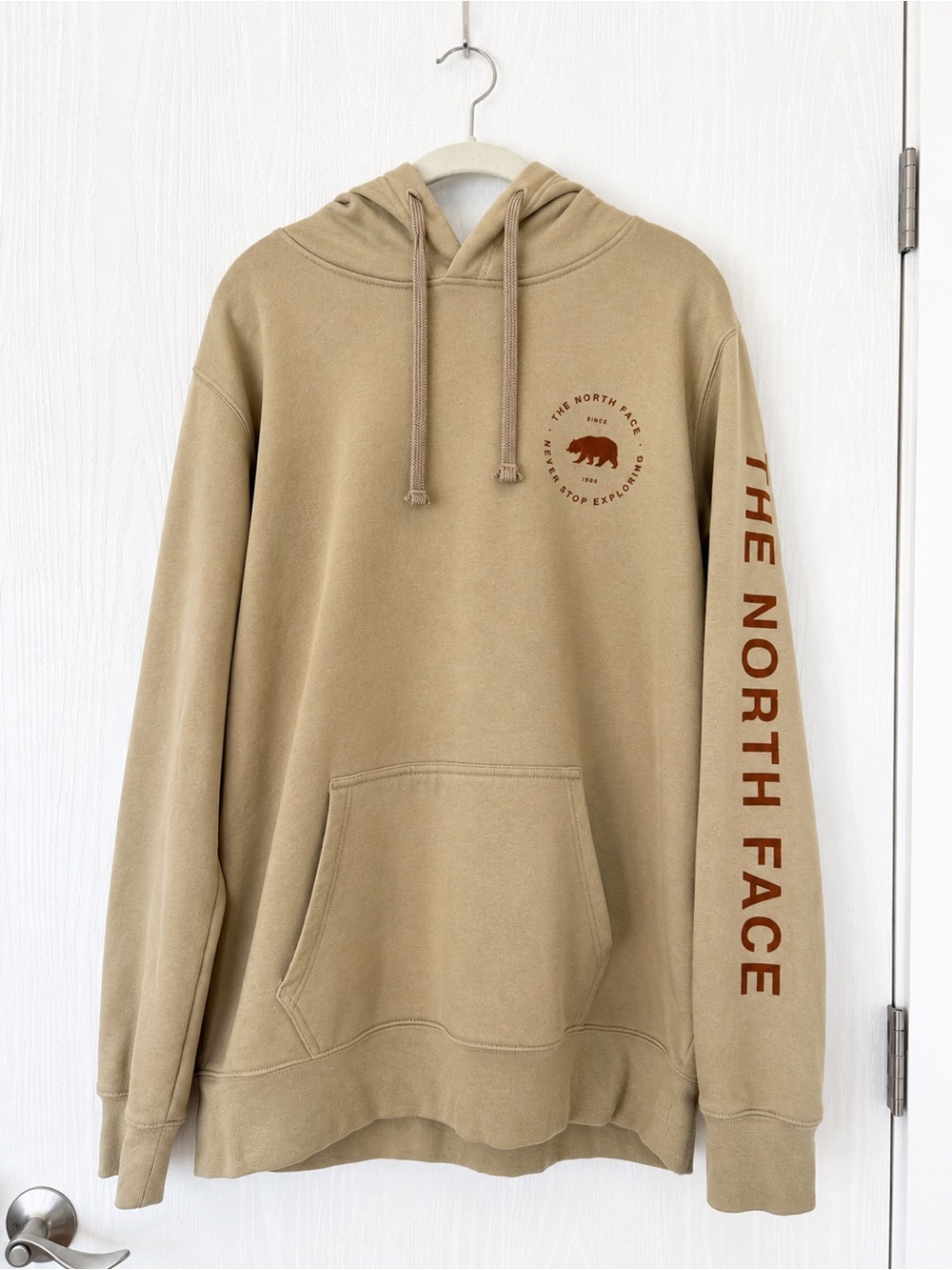 The North Face Bear Graphic Hoodie Tan Brown Never Stop Exploring Pullover Large